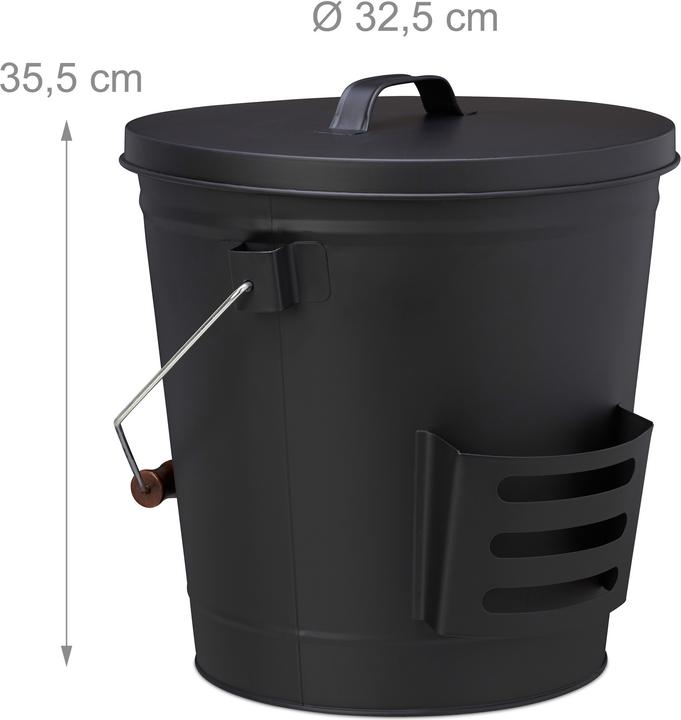 Actual product image Relaxdays Ash Bucket with Lid and Shovel (38 x 33 x 47.5 cm)