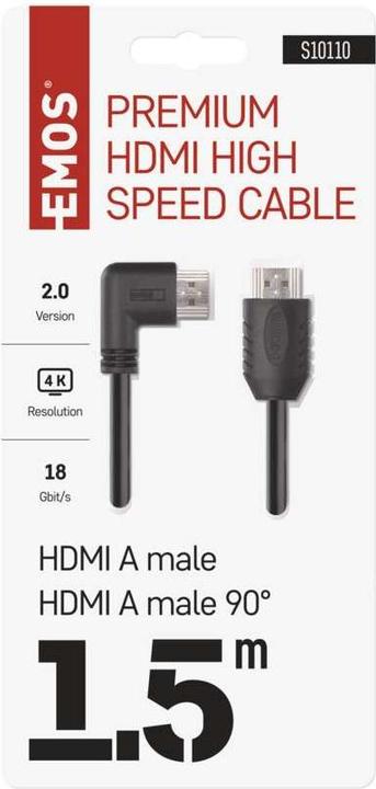 Actual product image Emos High Speed HDMI cable 2.0 A male - A male 90° 1.5m (1.50 m, HDMI)