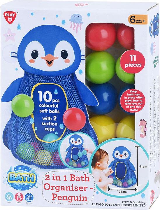 Image du produit Play Rangement pour jouets de bain Pingouin avec balles, 11 pcs.