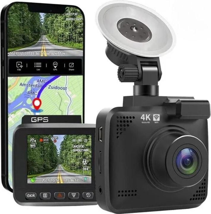 Actual product image Hermex 4K Dual-Dashcam Onboard-Kamera Autofront-Kamera Nachtsichtkamera Auto (Night vision, GPS receiver, Built-in display, Wi-Fi, UHD 4K)