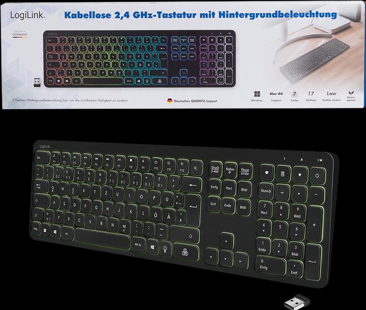 Actual product image LogiLink Keyboard Wireless Gaming Black (DE, Wireless)