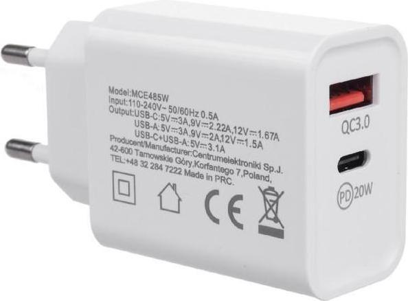 Produktbild Maclean Ladestecker 20W, PD, Netzteil, Qualcomm Quick Charge, QC 3.0, 5V3A/9V2.22A/12V1.67A, Weiss, M (20 W)