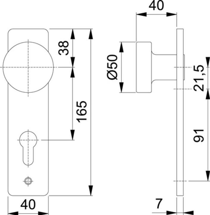 Actual product image Hoppe Knob short plate 58/202K Aluminium F2 Distance 72 mm PZ (Door handle)