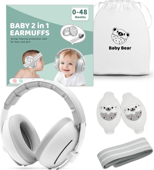 Immagine prodotto Swissdetector Paraorecchie per bambini - 2 in 1 - 0-48 mesi - Bianco