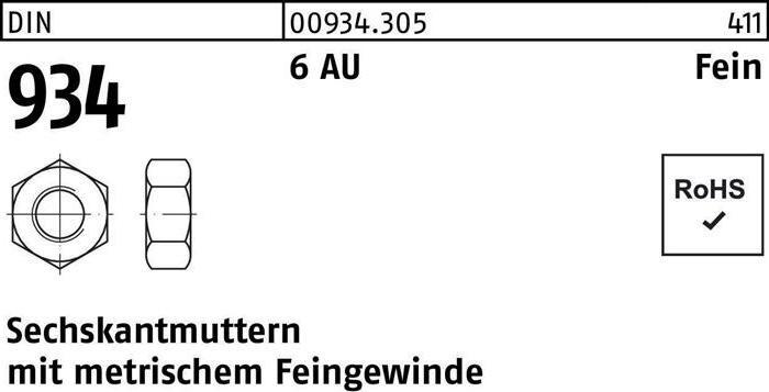 Productafbeelding Zeskantmoer DIN 934 M 16 x 1,5 6 Vrij snijdend staal (M16)