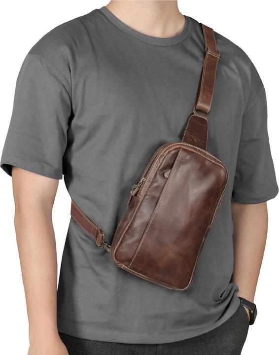 Produktbild Only-Bags.Store Umhängetasche aus genarbtem Leder mit verstellbarem Schultergurt, Umhängetasche aus Leder, Unisex