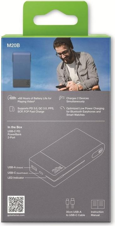 Immagine prodotto GP Batteries GP PowerBank MP20B 20000mAh USB-C/USB-A blu 130M20BBLUE (20000 mAh, 22.50 W, 74 Wh)