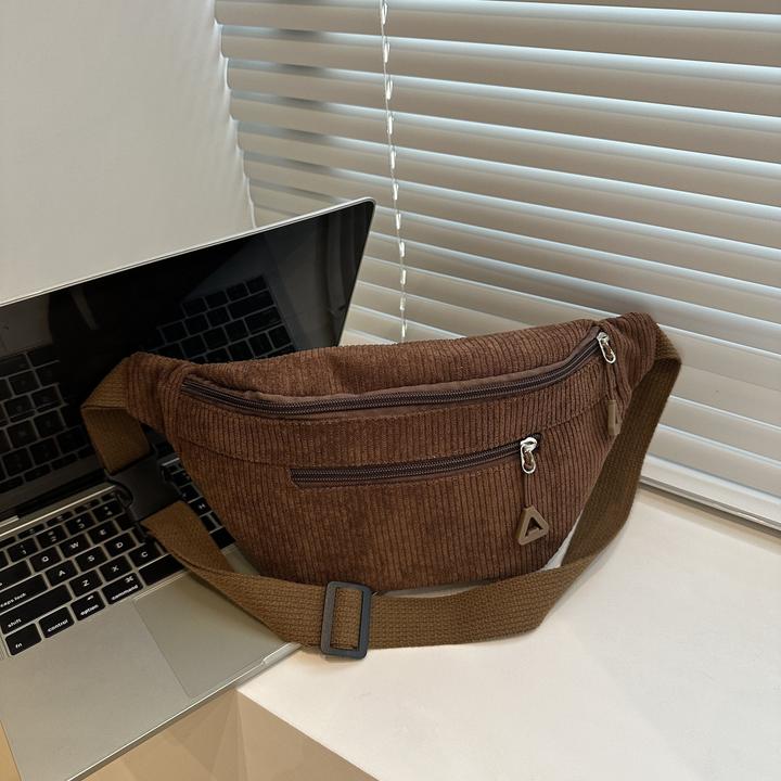 Actual product image Only-Bags.Store Stylische Cordtasche - Lässiger Fashion Sling Rucksack mit verstellbarem Gurt, Reissverschluss und