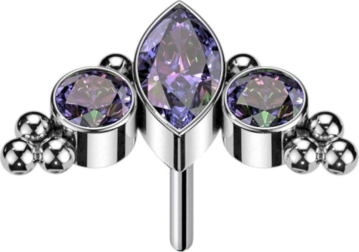 Star Piercing Threadless Ovaler Kristall dunkel multicolor und zwei Kristalle dunkel multicolor (Titan G23, ohne Messing)