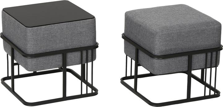 Produktbild En.Casa Multifunktionaler stapelbarer Sitzhocker Tas 2er Set quadratisch Dunkelgrau