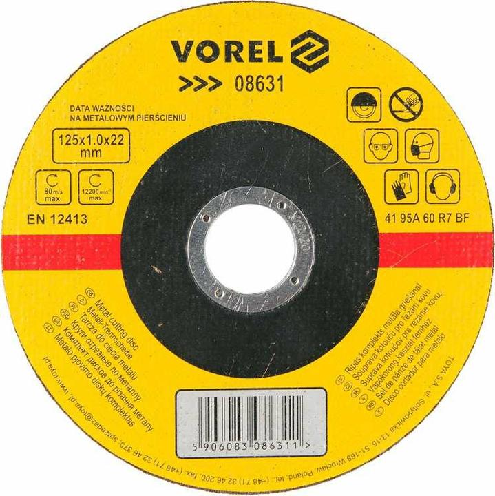 Toya Disque de coupe métallique Vorel 125 x 1,0 x 22,2 mm 08631