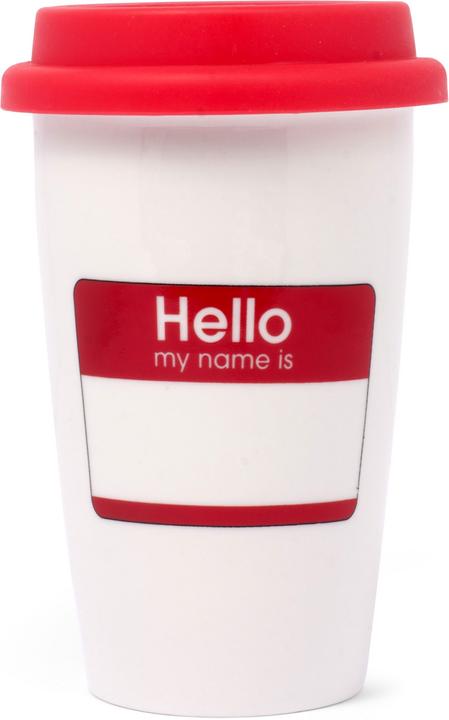 Image du produit Mugs Mug en céramique avec couvercle en silicone "Hello - My Name Is" (Bonjour - Mon nom est) (0.28 l)