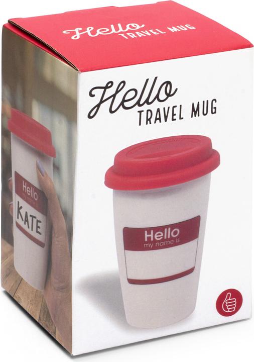 Image du produit Mugs Mug en céramique avec couvercle en silicone "Hello - My Name Is" (Bonjour - Mon nom est) (0.28 l)