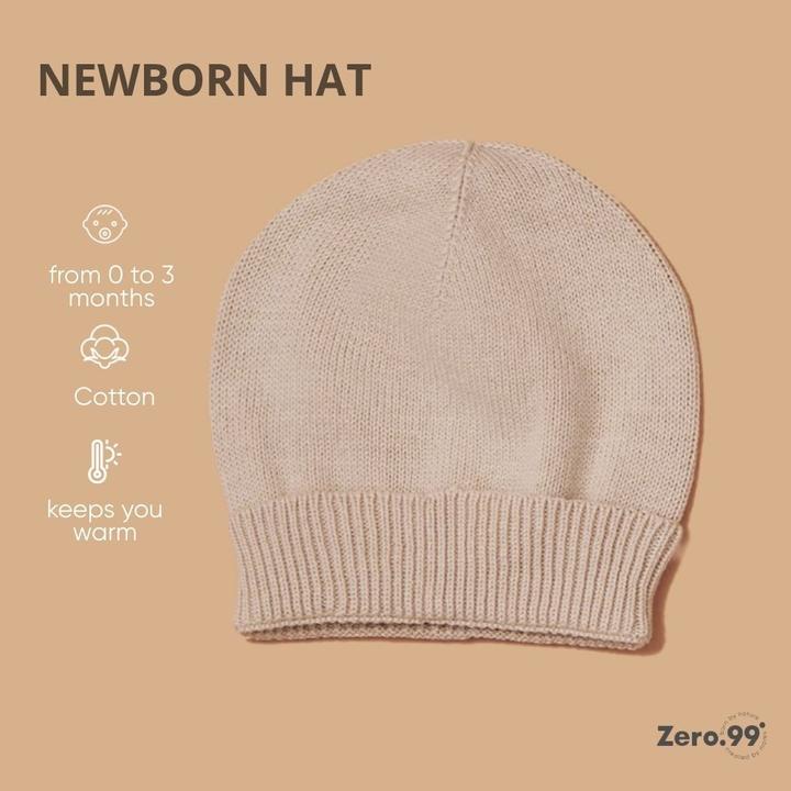 Zero.99 Babymütze gestrickt, 100% Baumwolle, 0–3 Monate (50, 56, 62)