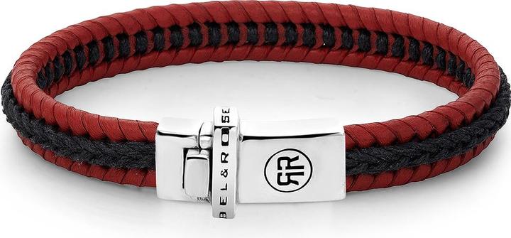 Actual product image Rebel Rose - MenÂ's leather bracelet Dual Twistedack-Red RR-L0138-S - Dimension: 17.5 cm - M (17.50 cm, Piel de becerro, Plata Esterlina 925)