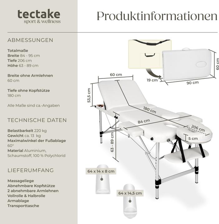 Actual product image tectake Massage table 3 zone with carry back and bolsters
