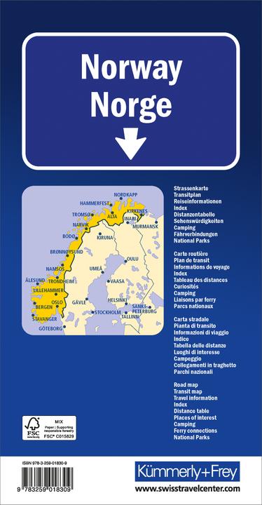 Immagine prodotto Carta stradale della Norvegia 1:750 000