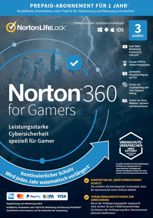 Actual product image Norton 360 for Gamers Download (1 User, 3 Devices/Users, 12 months)