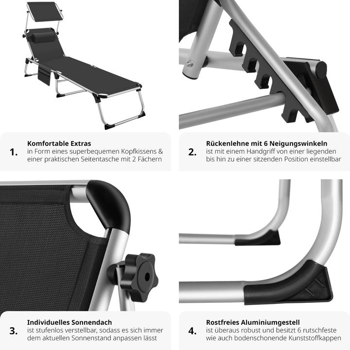 Produktbild tectake Sonnenliege Aurelie aus Aluminium, 6-stufig (218 cm)