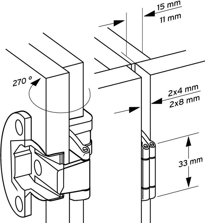 Produktbild Prämeta Einachs-Topfbänder SERIE 2800 CLIP, Türauflage 11/15 mm, Eckba