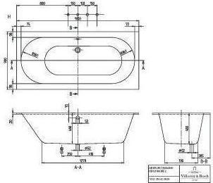 Produktbild Villeroy & Boch V&B Whirlpoolsystem OBERON m BW R-eck 1900x900 Tech. Pos 1 we (218 l, 190 cm, 90 cm)