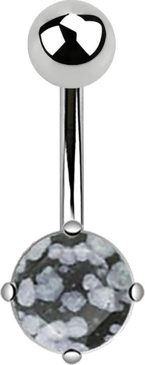 Produktbild Star Piercing Banane silber mit rundem Schneeflockenobsidian Stein (Mineralisch, ohne Messing, Chirurgenstahl 316L)