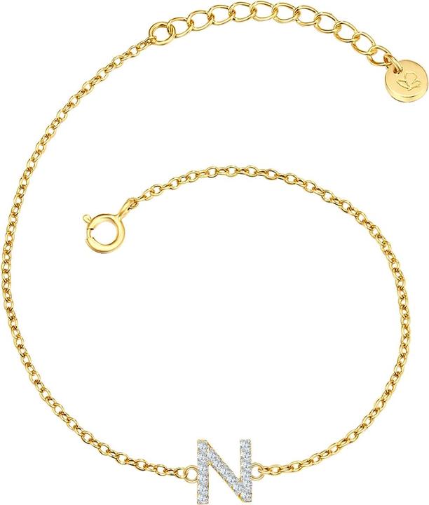 Immagine prodotto Glanzstücke München Lettera N da donna in argento sterling con zirconia cubica in oro giallo 17,0 cm di lunghezza base (17 cm, Argento)