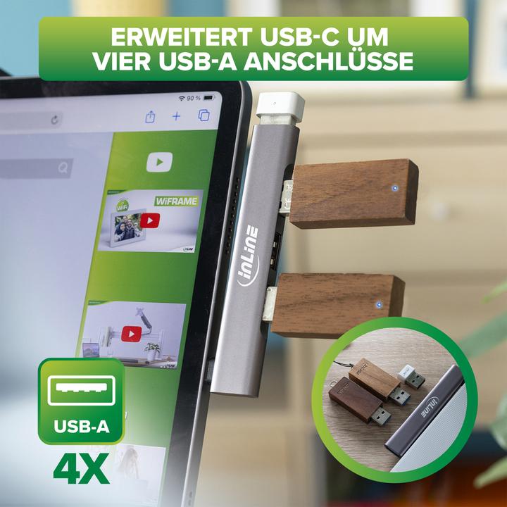 Produktbild InLine Slim USB-C Hub, 4-Port, USB 3.0 + 3x USB 2.0, schmale Bauform (USB-C, 4 Ports)