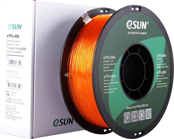 Image du produit eSUN eTPU-95A 1,75mm Tr. Orange 1kg Filament 3D (TPU, 1.75 mm, 1000 g, Orange)