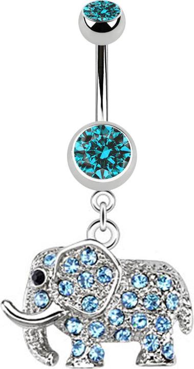 Image du produit Star Piercing Banane argent avec pendentif éléphant aqua (Acier chirurgical 316L, sans laiton)
