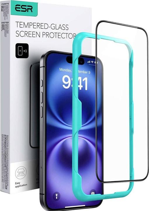 Actual product image ESR Tempered glass display protection (1 Piece, Apple iPhone 16, Apple iPhone 15)