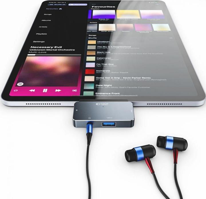 Image du produit Tech-Protect HUB V6 4en1 USB-C - USB-A 3.0 / USB-C PD100W / HDMI / mini jack 3.5mm - gris (USB-C, 4 Ports)