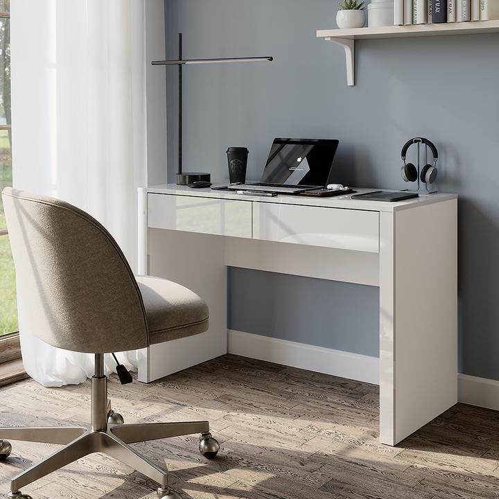 Image du produit Vichy Schreibtisch Annabelle, Weiss Hochglanz/Weiss, 110 x 50 cm mit 2 Schubladen