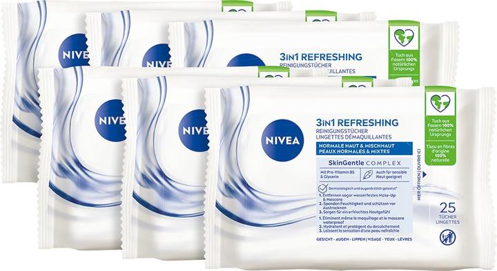 Produktbild NIVEA Reinigungstücher 3in1 Erfrischend Multipack 6 x 25 Stück (Reinigungstücher)