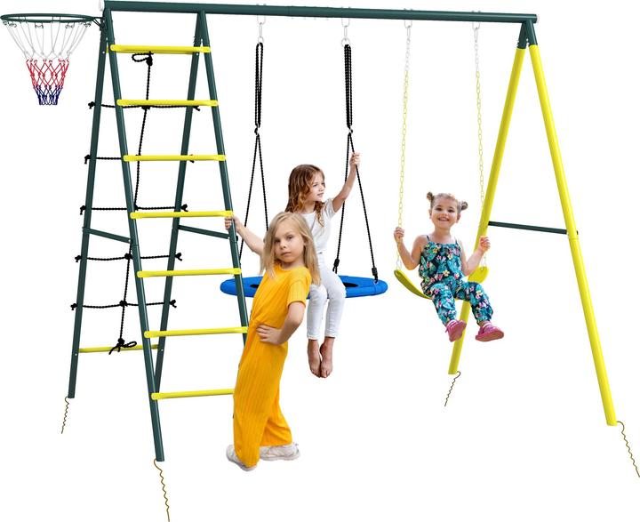 Actual product image Outsunny Kinderschaukel Stahl, Kunststoff Gelb+Grün