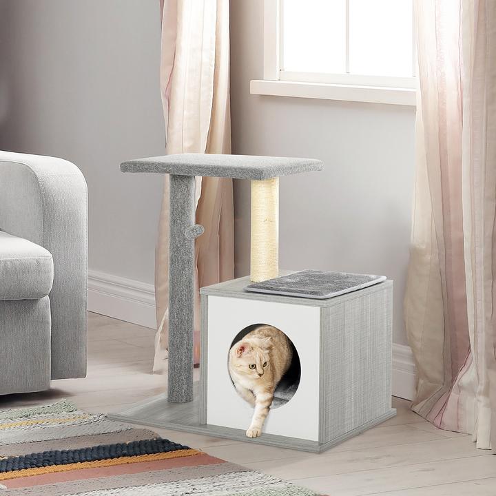 Immagine prodotto PawHut Albero per gatti con tana di coccole (62 cm, Grigio)