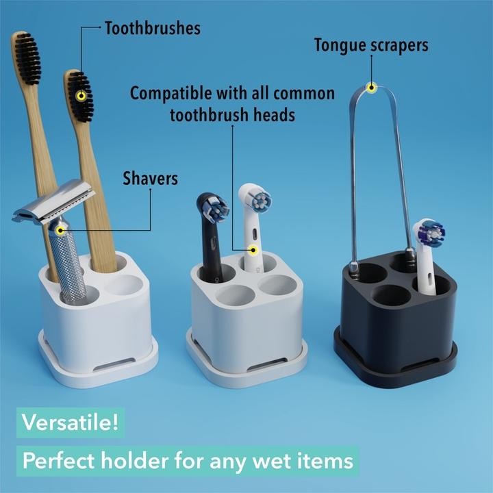 Image du produit Qikfresh Porte-brosse à dents et brosse à recharger 4 pièces Gris (Porte-brosse à dents)