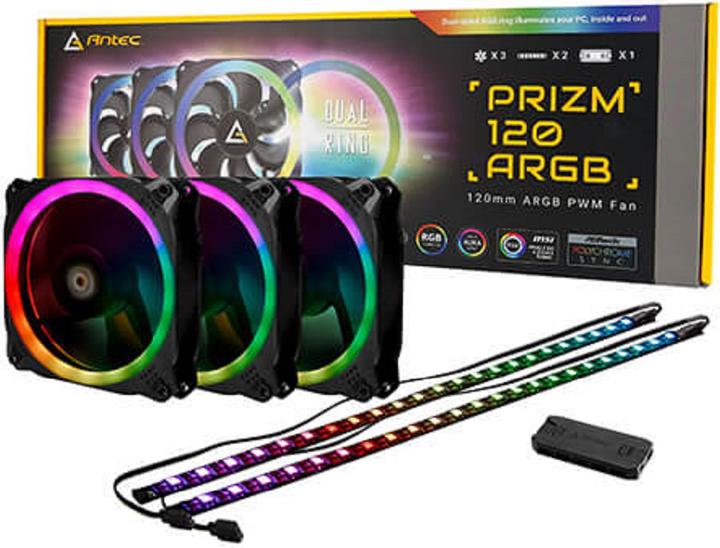 Image du produit Antec Ventilateur Prizm 120 ARGB, paquet de 3, comprenant un contrôleur et des bandes LED RGB (120 mm, 3 x)