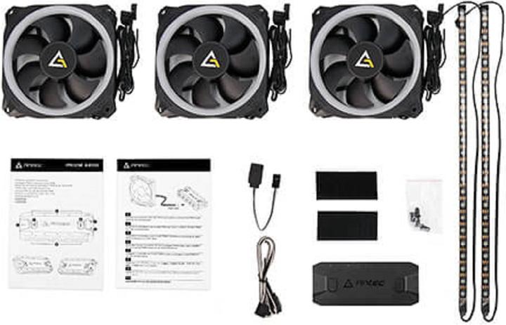 Image du produit Antec Ventilateur Prizm 120 ARGB, paquet de 3, comprenant un contrôleur et des bandes LED RGB (120 mm, 3 x)