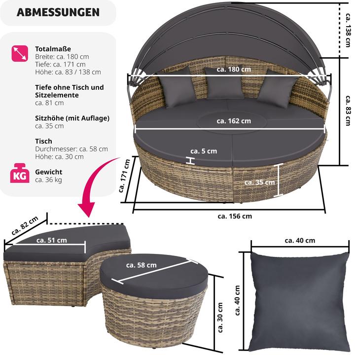Produktbild tectake Sonneninsel Rattan mit Aluminiumgestell und Sonnendach