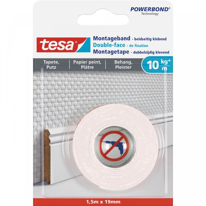 Produktbild tesa Montageband für Tapete & Putz, doppelseitiges Montageklebeband (19 mm)