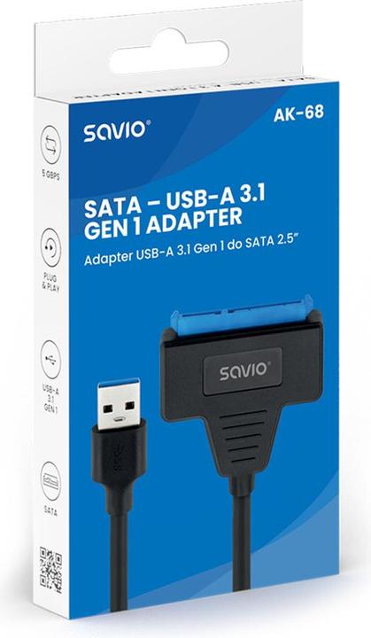 Actual product image Savio AK-68 Adapter USB-A 3.1 Gen 1 (M) - SATA (F) for 2 5 drives (0.25 m, USB 3.1)