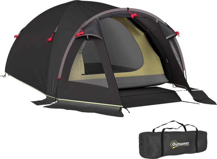 Outsunny Tunnelzelt Polyester, Fiberglas Schwarz (Tunnelzelt, 4 Personen)
