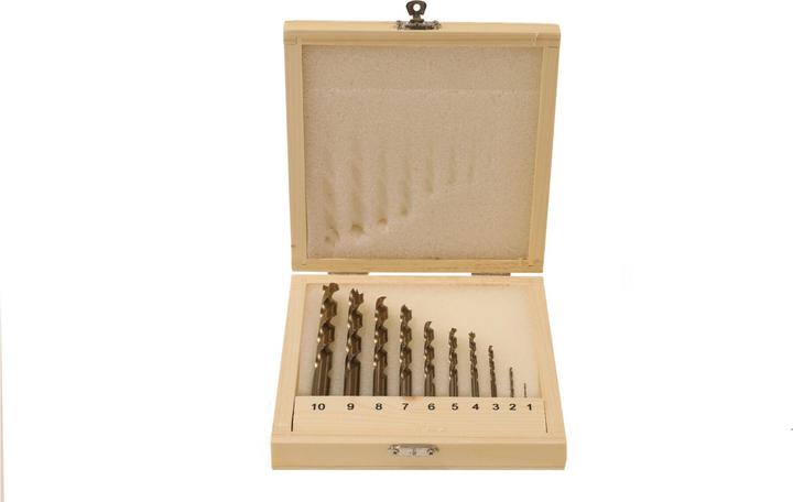 Actual product image Stier Wood drill bit set HSS Co 10 pcs. 1-10 mm (5 mm, 6 mm, 7 mm, 8 mm, 9 mm, 10 mm, 1 mm, 2 mm, 3 mm, 4 mm)