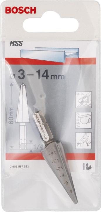 Immagine prodotto Bosch Professional Zubehör Trapano per scrostare la lamiera HSS, codolo esagonale, 3 - 14 mm, 60 mm, 1/4 di pollice (3 - 14 millimetri)