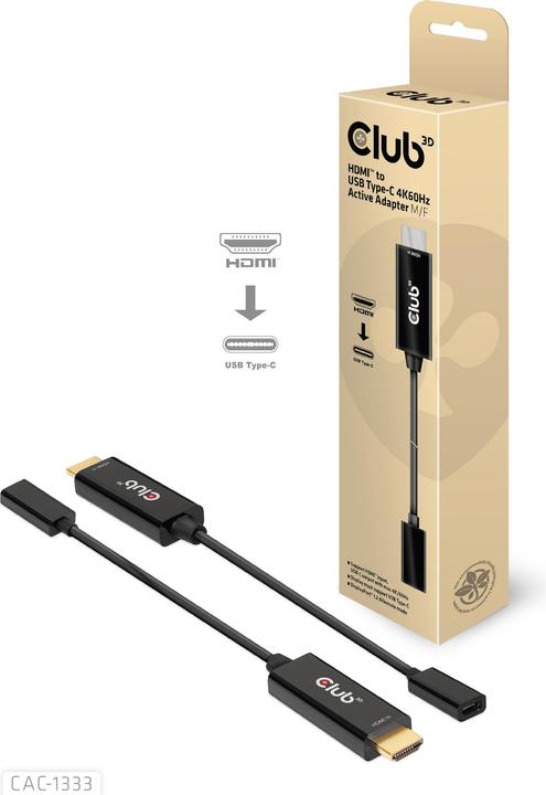 Produktbild Club 3D HDMI (Typ A) — USB C (HDMI, USB Typ-C, 22 cm)