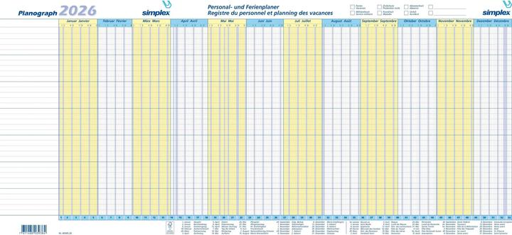 Produktbild Simplex Planograph 3 Stück 2026 S40365.26 1J/1S DE/FR 64x29.6cm (Spezial, Deutsch)