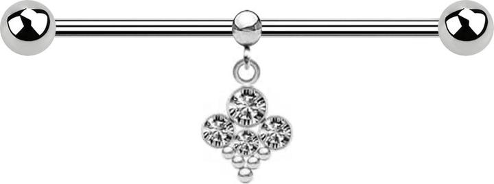 Image du produit Star Piercing Barbell argent deux boules avec boule anneau pendentif quatre cristaux argent avec cinq boules (sans laiton, Acier chirurgical 316L)