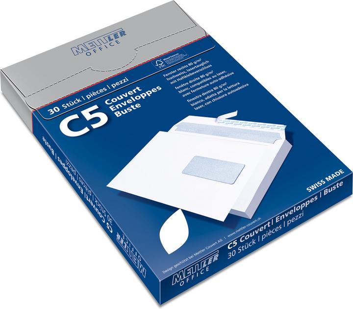Mettler Office METTLER busta a finestra destra C5 8064-100-S30 100g, bianco brillante, adesivo 30 pz. (30 x)