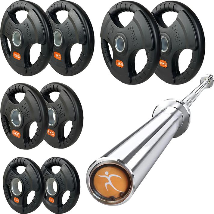Immagine prodotto FlexAthletix Set di piastre e bilancieri (2 x 15 kg, 2 x 10 kg, 2 x 5 kg, 2 x 2,5 kg)
